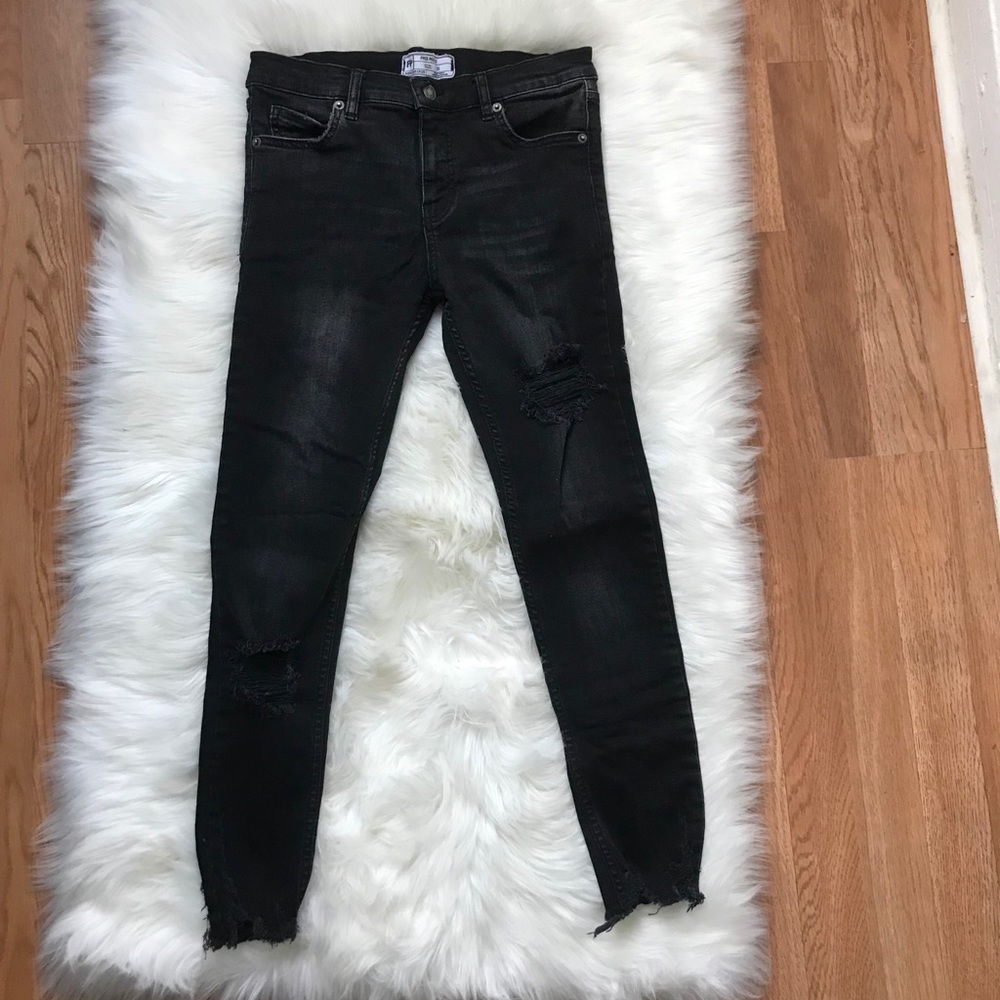 free people black distressed jeans size 26 - Picture 1 of 7